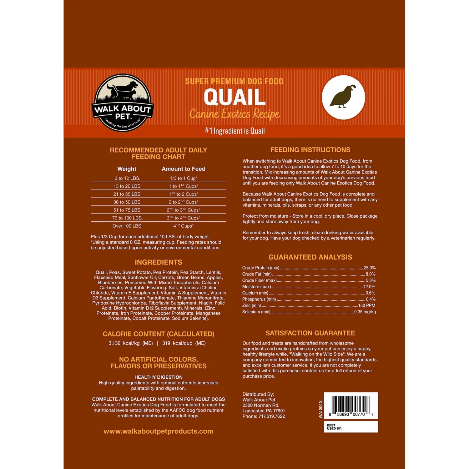 Walk About Quail Canine Exotics Recipe Super Premium Dry Dog Food, 10-lb Bag 4 Walk About Quail Canine Exotics Recipe Super Premium Dry Dog Food, 10-lb Bag - Image 2