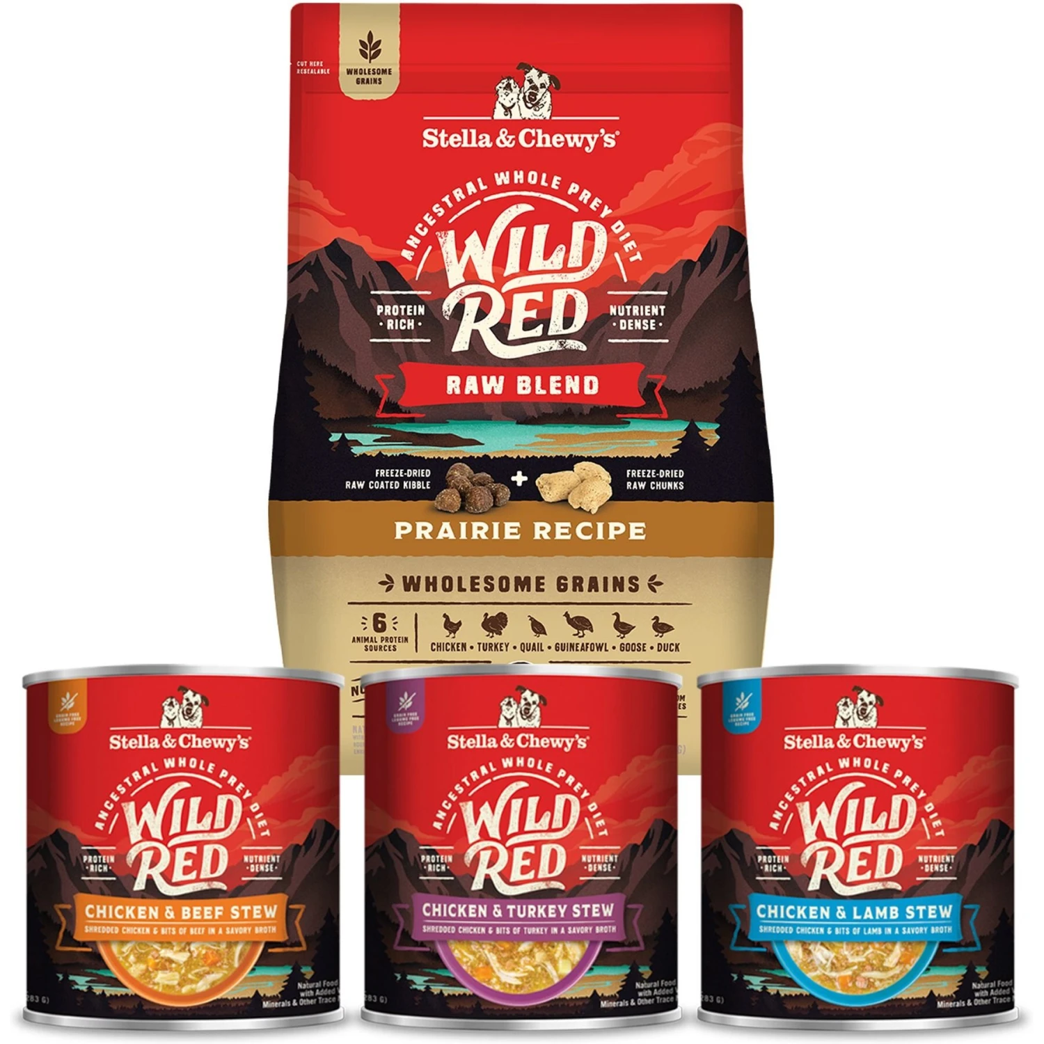 Stella & Chewy's Wild Red Raw Blend Kibble Wholesome Grains Prairie Recipe Dry Dog Food & Stella & Chewy's Wild Red Variety Pack Grain-Free Wet Dog Food 3 Stella & Chewy's Wild Red Raw Blend Kibble Wholesome Grains Prairie Recipe Dry Dog Food & Stella & Chewy's Wild Red Variety Pack Grain-Free Wet Dog Food