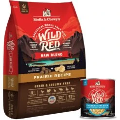 Stella & Chewy's Wild Red Raw Blend Kibble Grain-Free Prairie Recipe Dry Dog Food & Stella & Chewy's Wild Red Grain-Free Chicken & Lamb Stew Wet Dog Food