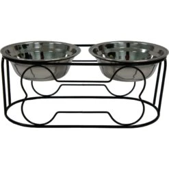 YML Wrought Iron Stand Dog & Cat Feeder Bowl, Stainless Steel