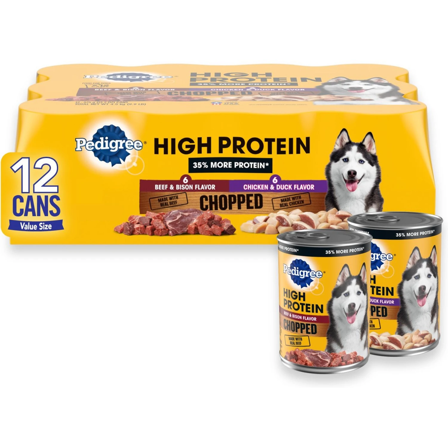 Pedigree High Protein Chopped Beef & Bison Flavor & Chopped Chicken & Duck Flavor Adult Canned Soft Wet Dog Food Variety Pack 3 Pedigree High Protein Chopped Beef & Bison Flavor & Chopped Chicken & Duck Flavor Adult Canned Soft Wet Dog Food Variety Pack