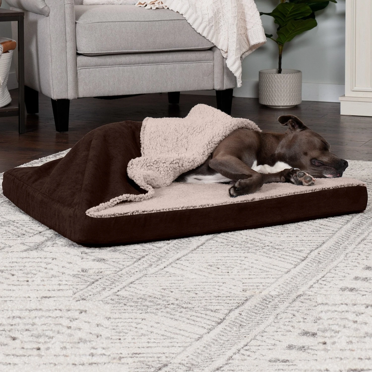 FurHaven Berber & Suede Blanket Top Cooling Gel Cat & Dog Bed 3 FurHaven Berber & Suede Blanket Top Cooling Gel Cat & Dog Bed