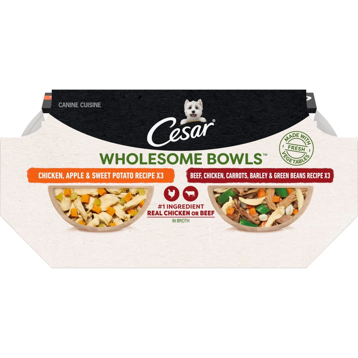 Cesar Wholesome Bowls Variety Pack Beef, Chicken, Carrots, Barley & Green Beans Recipe & Chicken, Apple & Sweet Potato Recipe Small Breed Adult Soft Wet Dog Food 4 Cesar Wholesome Bowls Variety Pack Beef, Chicken, Carrots, Barley & Green Beans Recipe & Chicken, Apple & Sweet Potato Recipe Small Breed Adult Soft Wet Dog Food - Image 2