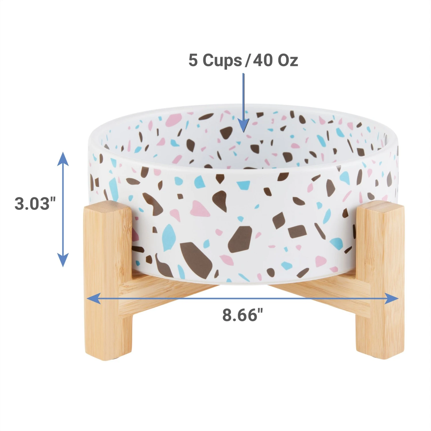 Frisco Elevated Terrazzo Non-skid Ceramic Bowl With Bamboo Stand 4 Frisco Elevated Terrazzo Non-skid Ceramic Bowl With Bamboo Stand - Image 2