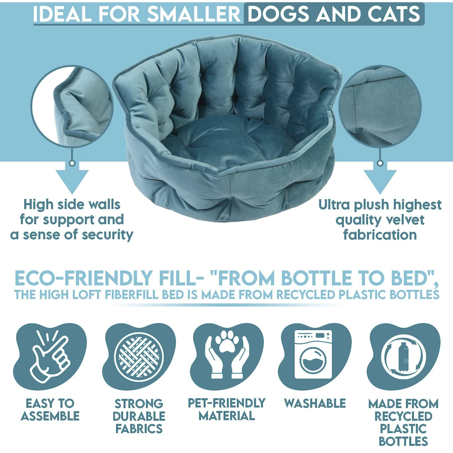 Precious Tails Ultra Plush Mini Tufted Velvet Round Bolster Cat & Dog Bed 8 Precious Tails Ultra Plush Mini Tufted Velvet Round Bolster Cat & Dog Bed - Image 6