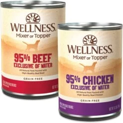 Wellness Ninety-Five Percent Beef Grain-Free Canned Dog Food Topper & Wellness Ninety-Five Percent Chicken Grain-Free Natural Canned Dog Food