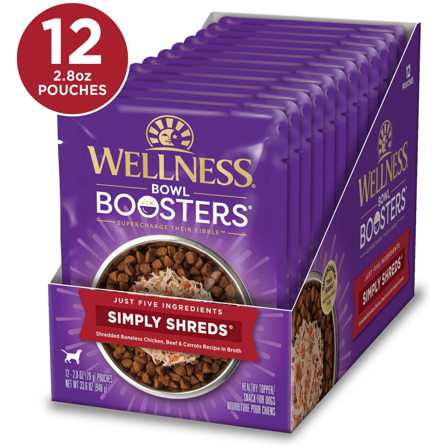 Wellness Bowl Boosters Simply Shreds Chicken, Beef & Carrots Natural Grain-Free Wet Dog Food Mixer Or Topper, 2.8-oz Pouch, Case Of 12 & Wellness Bowl Boosters Simply Shreds Chicken, Salmon & Pumpkin Natural Grain-Free Wet Dog Food Mixer Or Topper, 2.8-oz Pouch, Case Of 12 4 Wellness Bowl Boosters Simply Shreds Chicken, Beef & Carrots Natural Grain-Free Wet Dog Food Mixer Or Topper, 2.8-oz Pouch, Case Of 12 & Wellness Bowl Boosters Simply Shreds Chicken, Salmon & Pumpkin Natural Grain-Free Wet Dog Food Mixer Or Topper, 2.8-oz Pouch, Case Of 12 - Image 2