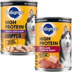 Pedigree High Protein Chicken & Duck Flavor Adult Canned Wet Dog Food & Pedigree High Protein Chopped Beef & Bison Flavor & Chopped Chicken & Duck Flavor Adult Canned Soft Wet Dog Food Variety Pack
