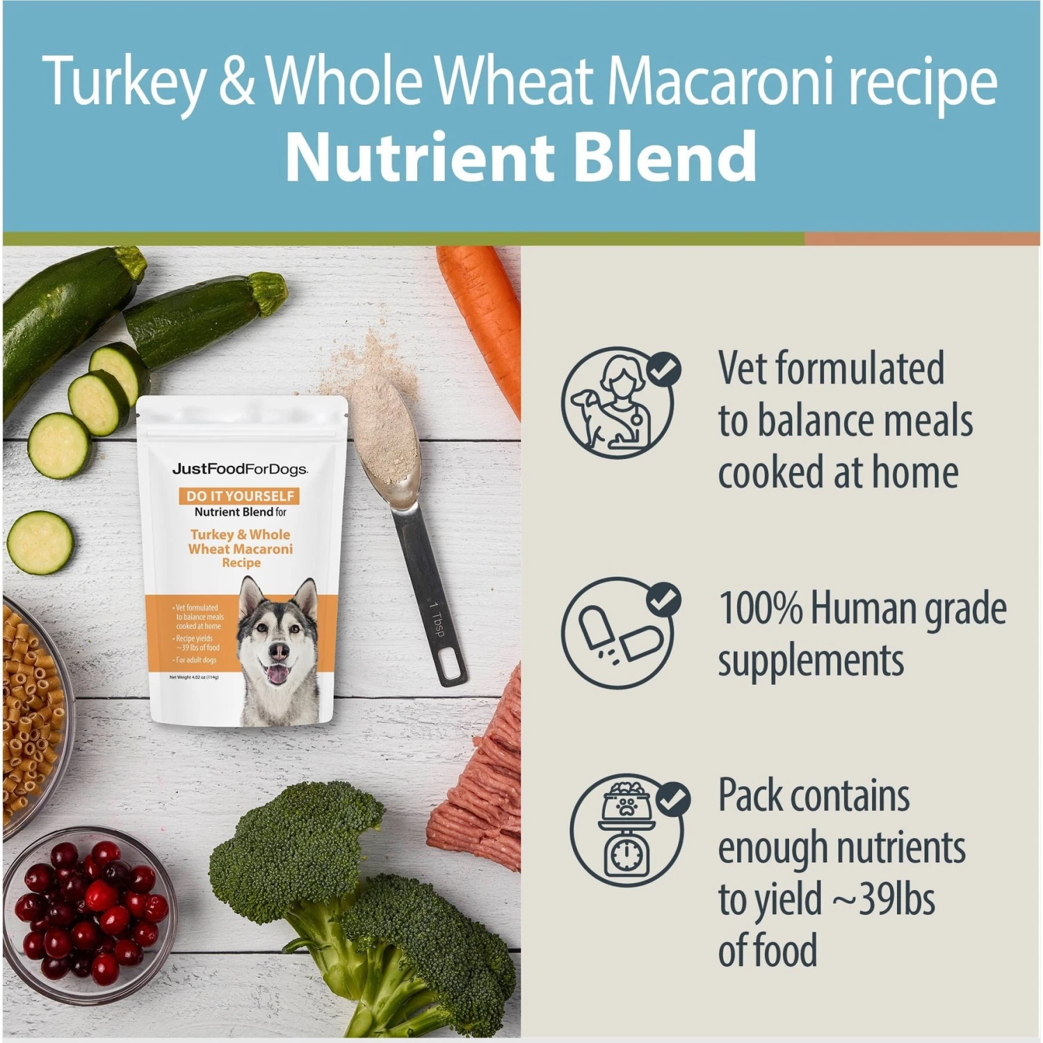 JustFoodForDogs DoItYourself Turkey & Whole Wheat Macaroni Recipe Fresh Dog Food Recipe & Nutrient Blend 5 JustFoodForDogs DoItYourself Turkey & Whole Wheat Macaroni Recipe Fresh Dog Food Recipe & Nutrient Blend - Image 3