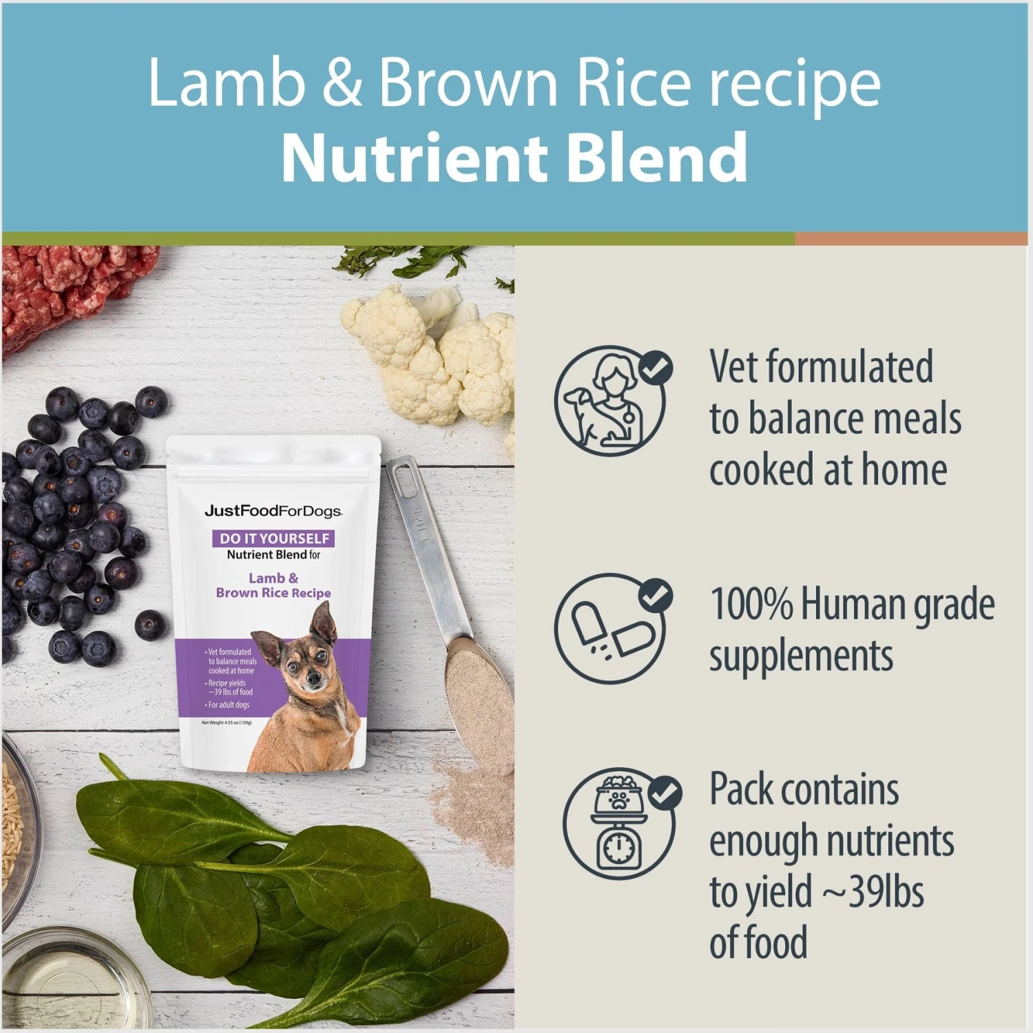 JustFoodForDogs DoItYourself Lamb & Brown Rice Recipe Fresh Dog Food Recipe & Nutrient Blend 5 JustFoodForDogs DoItYourself Lamb & Brown Rice Recipe Fresh Dog Food Recipe & Nutrient Blend - Image 3