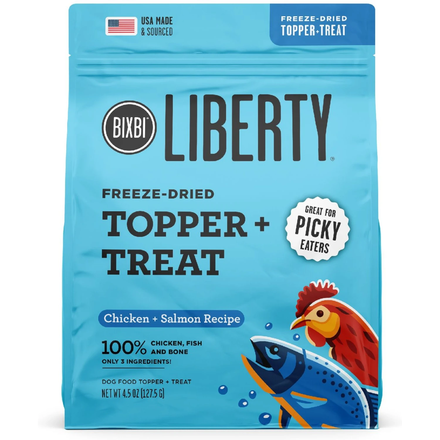 BIXBI Liberty Freeze Chicken & Salmon Recipe Dried Topper & Dog Treat, 4.5-oz Bag 3 BIXBI Liberty Freeze Chicken & Salmon Recipe Dried Topper & Dog Treat, 4.5-oz Bag