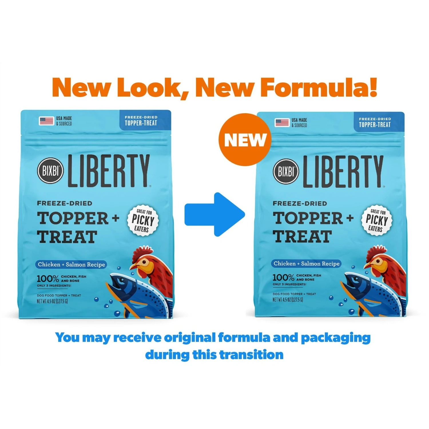BIXBI Liberty Freeze Chicken & Salmon Recipe Dried Topper & Dog Treat, 4.5-oz Bag 4 BIXBI Liberty Freeze Chicken & Salmon Recipe Dried Topper & Dog Treat, 4.5-oz Bag - Image 2