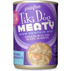 Tiki Dog Meaty Whole Foods Grain-Free Chicken & Egg Shredded Canned Dog Food, 12-oz, Case Of 8