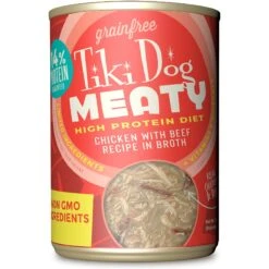 Tiki Dog Meaty Whole Foods Grain-Free Chicken & Beef Shredded Canned Dog Food, 12-oz, Case Of 8