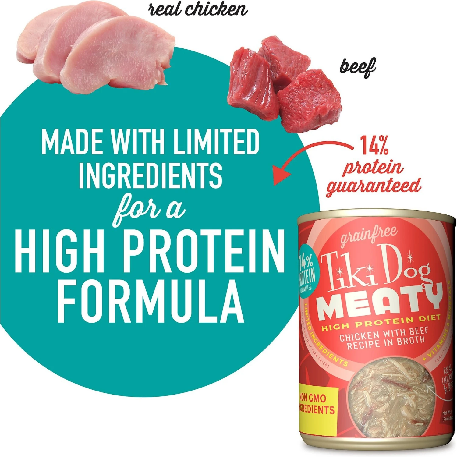 Tiki Dog Meaty Whole Foods Grain-Free Chicken & Beef Shredded Canned Dog Food, 12-oz, Case Of 8 6 Tiki Dog Meaty Whole Foods Grain-Free Chicken & Beef Shredded Canned Dog Food, 12-oz, Case Of 8 - Image 4