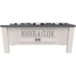 GrooveThis Woodshop Personalized 3 Bowl Elevated Dog Feeder Station With Internal Storage
