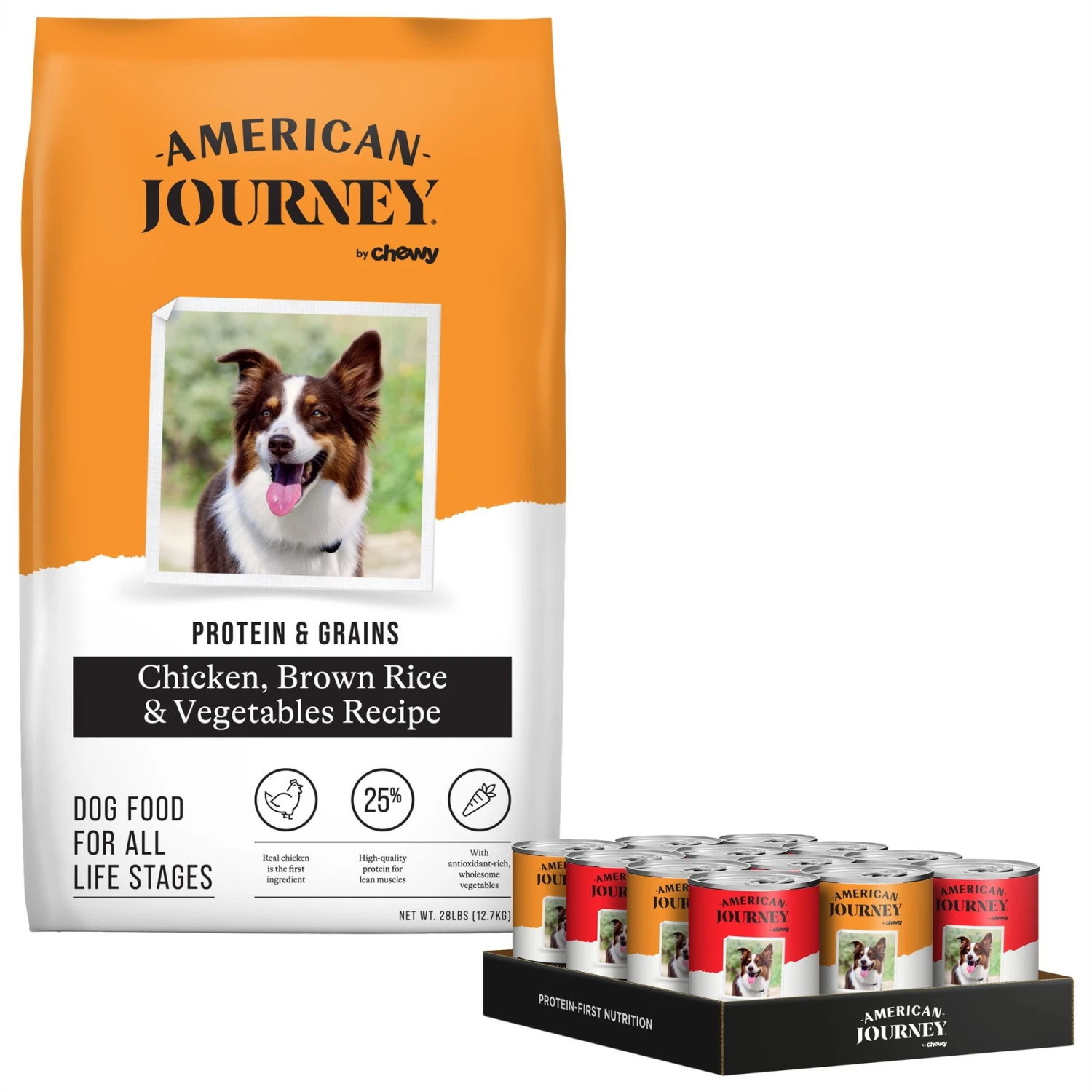 American Journey Poultry & Beef Variety Pack Canned Dog Food, 12.5-oz, Case Of 12 & American Journey Protein & Grains Chicken, Brown Rice & Vegetables Recipe Dry Dog Food 3 American Journey Poultry & Beef Variety Pack Canned Dog Food, 12.5-oz, Case Of 12 & American Journey Protein & Grains Chicken, Brown Rice & Vegetables Recipe Dry Dog Food