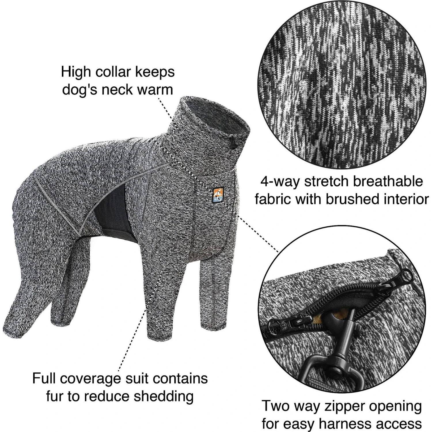 Kurgo Stowe Base Layer Dog Sweater, Heather Black 4 Kurgo Stowe Base Layer Dog Sweater, Heather Black - Image 2