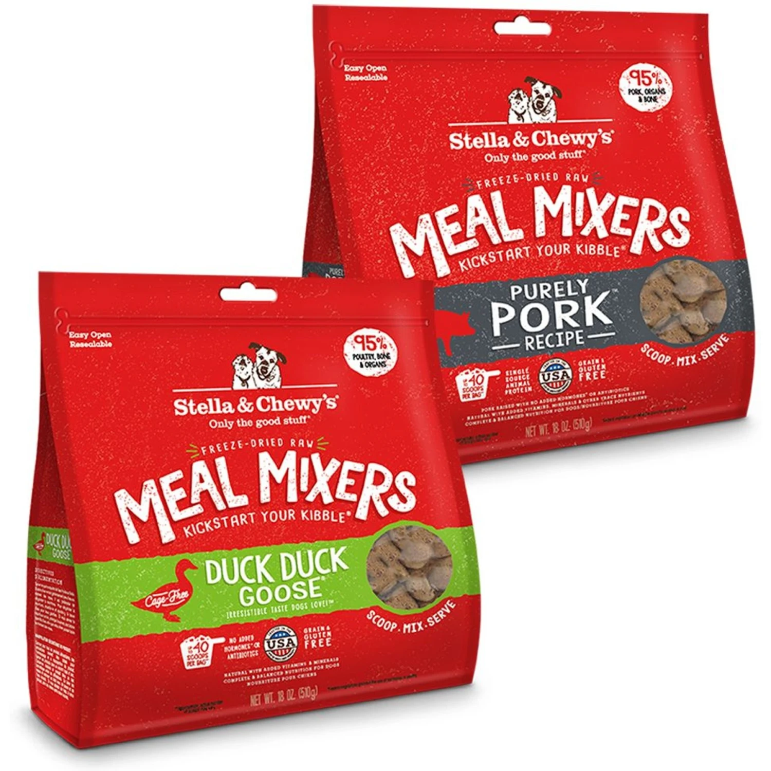 Stella & Chewy's Duck Duck Goose Meal Mixers Freeze-Dried Raw Dog Food Topper & Stella & Chewy's Meal Mixers Purely Pork Freeze-Dried Raw Dog Food Topper 3 Stella & Chewy's Duck Duck Goose Meal Mixers Freeze-Dried Raw Dog Food Topper & Stella & Chewy's Meal Mixers Purely Pork Freeze-Dried Raw Dog Food Topper