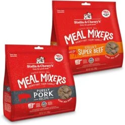 Stella & Chewy's Meal Mixers Purely Pork Freeze-Dried Raw Dog Food Topper & Stella & Chewy's Stella's Super Beef Meal Mixers Freeze-Dried Raw Dog Food Topper