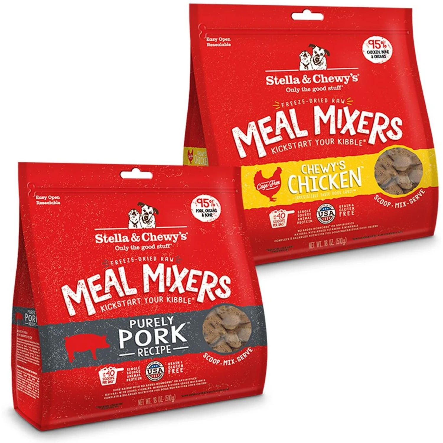 Stella & Chewy's Meal Mixers Purely Pork Freeze-Dried Raw Dog Food Topper & Stella & Chewy's Chewy's Chicken Meal Mixers Freeze-Dried Raw Dog Food Topper 3 Stella & Chewy's Meal Mixers Purely Pork Freeze-Dried Raw Dog Food Topper & Stella & Chewy's Chewy's Chicken Meal Mixers Freeze-Dried Raw Dog Food Topper