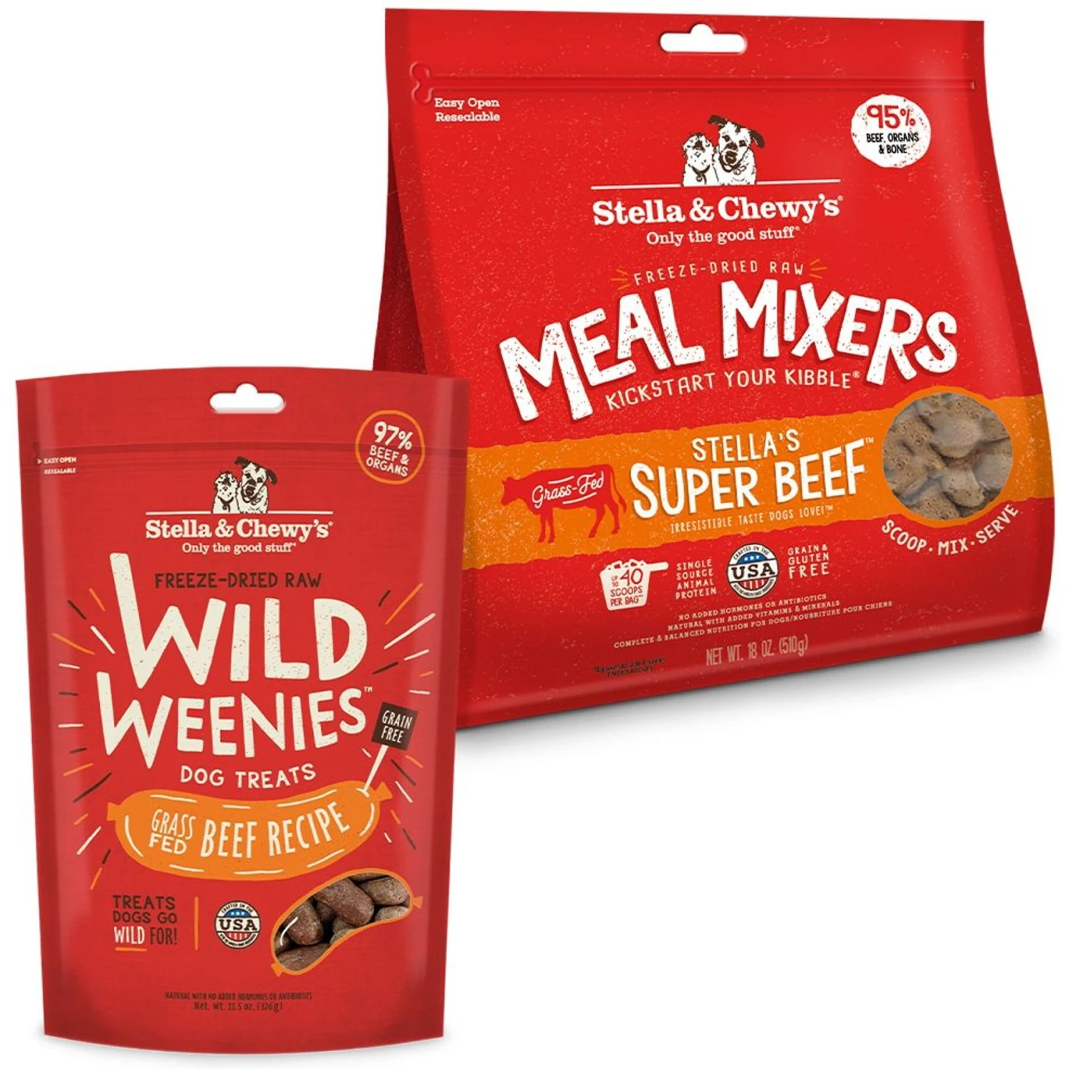 Stella & Chewy's Beef Wild Weenies Freeze-Dried Raw Dog Treats & Stella & Chewy's Stella's Super Beef Meal Mixers Freeze-Dried Raw Dog Food Topper 3 Stella & Chewy's Beef Wild Weenies Freeze-Dried Raw Dog Treats & Stella & Chewy's Stella's Super Beef Meal Mixers Freeze-Dried Raw Dog Food Topper