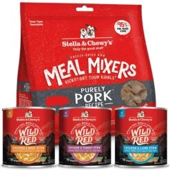 Stella & Chewy's Wild Red Variety Pack Grain-Free Wet Dog Food & Stella & Chewy's Meal Mixers Purely Pork Freeze-Dried Raw Dog Food Topper
