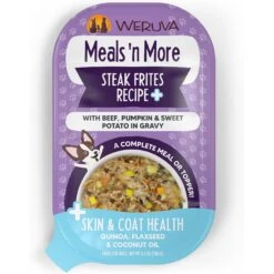 Weruva Meals 'n More Natural Wet Dog Food, Steak Frites Dinner Plus Skin & Coat Health, 3.5-oz Cup, 12 Count