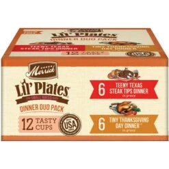 Merrick Lil’ Plates Dinner Duos Teeny Texas Steak Tips Dinner & Tiny Thanksgiving Day Dinner Variety Pack Grain-Free Wet Dog Food, 3.5-oz Tub, Case Of 12