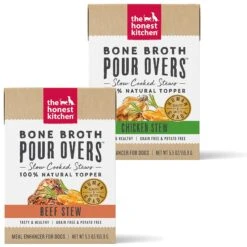 The Honest Kitchen Bone Broth POUR OVERS Beef Stew Wet Dog Food Topper & The Honest Kitchen Bone Broth POUR OVERS Chicken Stew Wet Dog Food Topper, 5.5-oz, Case Of 12