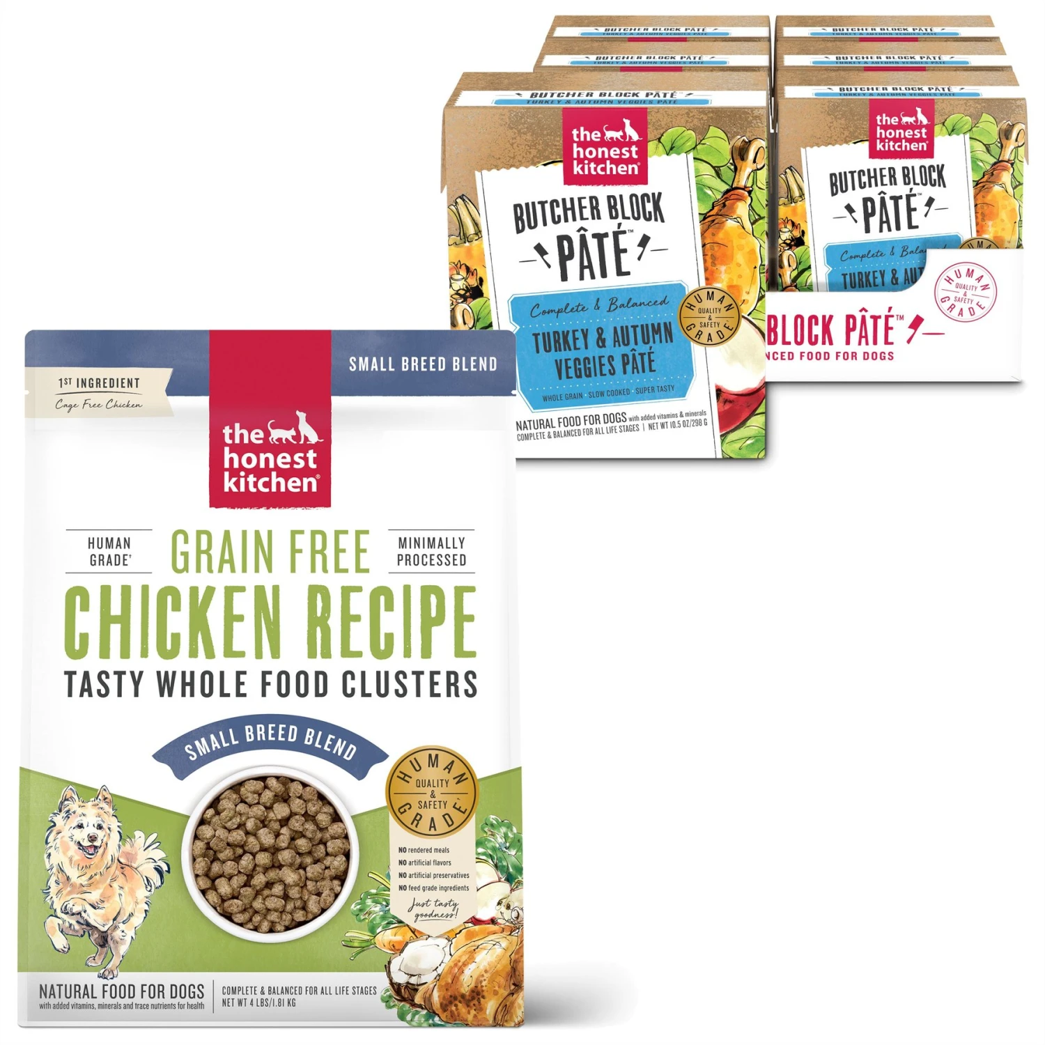 The Honest Kitchen Whole Food Clusters Chicken Recipe Small Breed Grain-Free Dog Food & The Honest Kitchen Butcher Block Pate Turkey & Autumn Veggies Pate Wet Dog Food 3 The Honest Kitchen Whole Food Clusters Chicken Recipe Small Breed Grain-Free Dog Food & The Honest Kitchen Butcher Block Pate Turkey & Autumn Veggies Pate Wet Dog Food