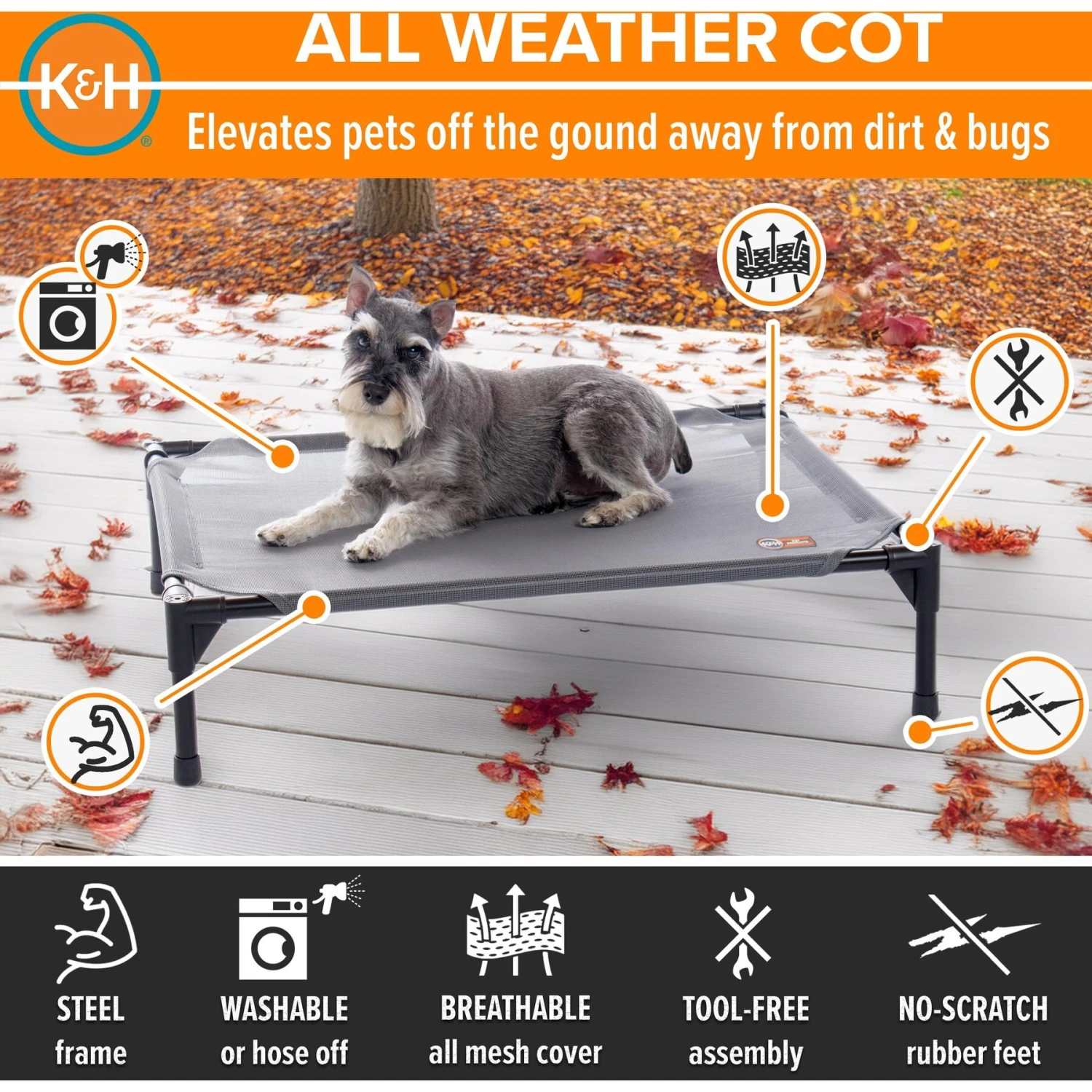 K&H Pet Products All Weather Elevated Dog Cot Bed, Gray 4 K&H Pet Products All Weather Elevated Dog Cot Bed, Gray - Image 2