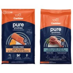 CANIDAE Grain-Free PURE Limited Ingredient Lamb, Goat & Venison Meals Recipe Dry Dog Food & CANIDAE Grain-Free PURE Limited Ingredient Salmon & Sweet Potato Recipe Dry Dog Food