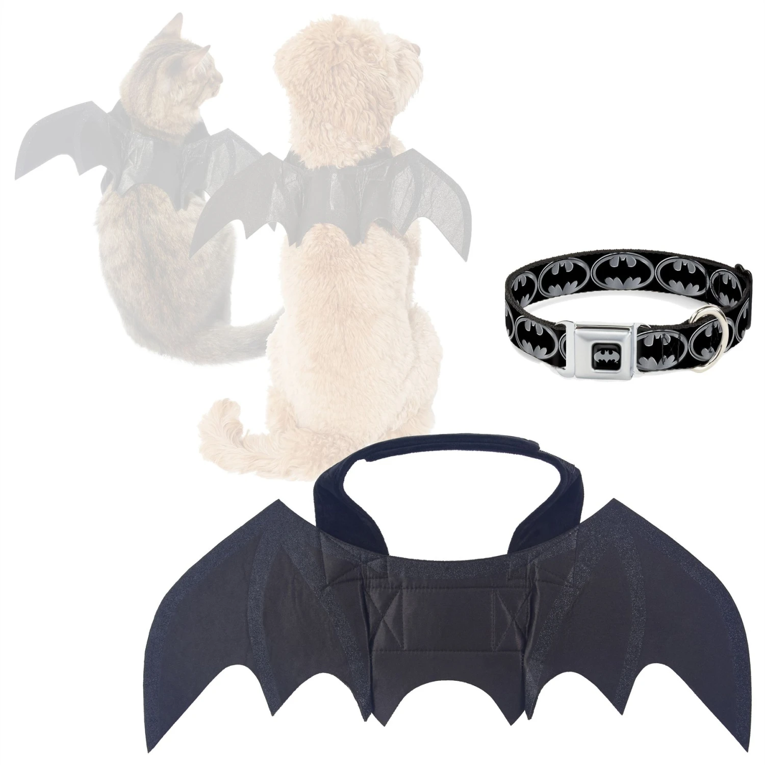 Frisco Bat Wings Dog & Cat Costume & Buckle-Down Batman Shield Polyester Dog Collar 3 Frisco Bat Wings Dog & Cat Costume & Buckle-Down Batman Shield Polyester Dog Collar