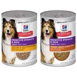Hill's Science Diet Adult Sensitive Stomach & Skin Chicken & Vegetable Entrée Canned Dog Food & Hill's Science Diet Adult Sensitive Stomach & Skin Tender Turkey & Rice Stew Canned Dog Food