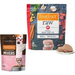 Instinct Frozen Raw Patties Grain-Free Real Beef Recipe Dog Food & Instinct Freeze-Dried Raw Boost Mixers Grain-Free Skin & Coat Health Recipe Dog Food Topper