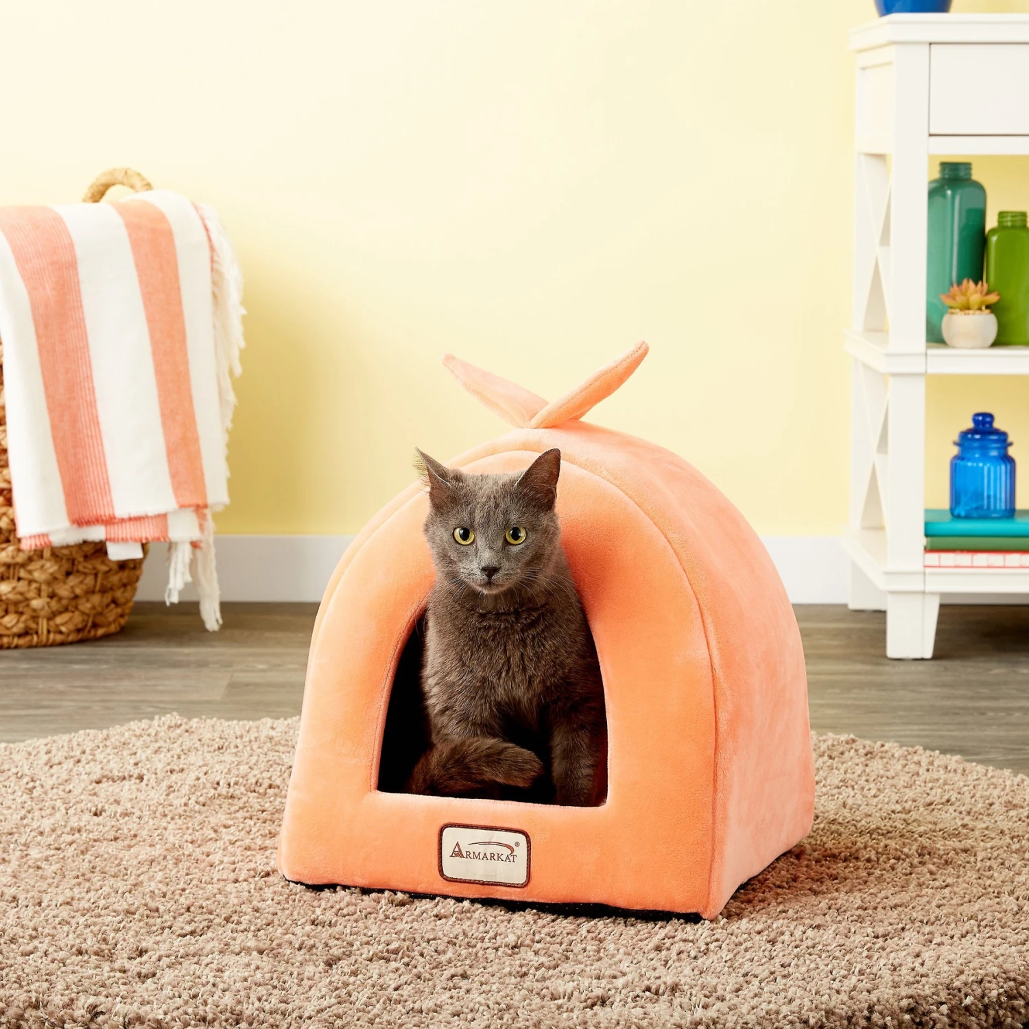 Armarkat Cave Shape Covered Cat & Dog Bed, Orange/Ivory 3 Armarkat Cave Shape Covered Cat & Dog Bed, Orange/Ivory