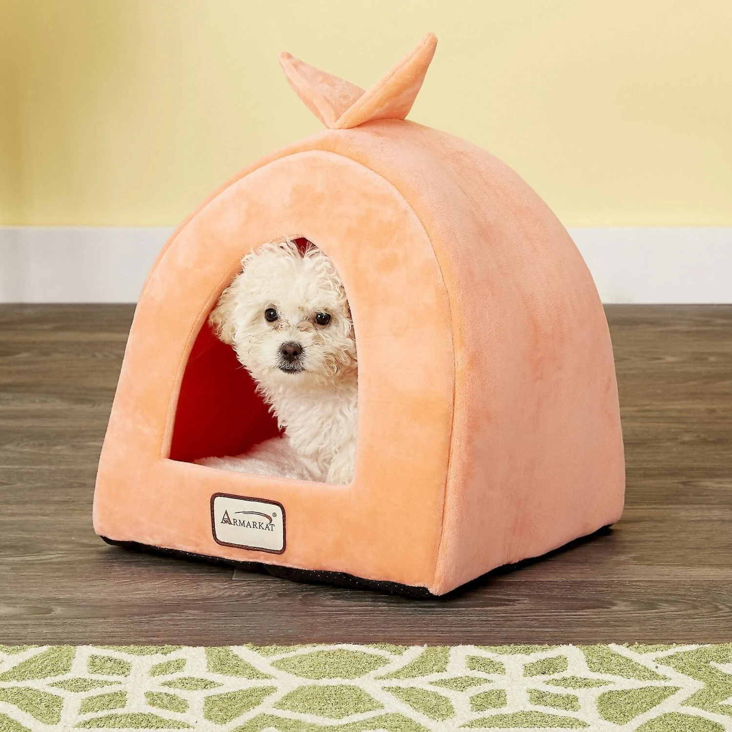 Armarkat Cave Shape Covered Cat & Dog Bed, Orange/Ivory 6 Armarkat Cave Shape Covered Cat & Dog Bed, Orange/Ivory - Image 4