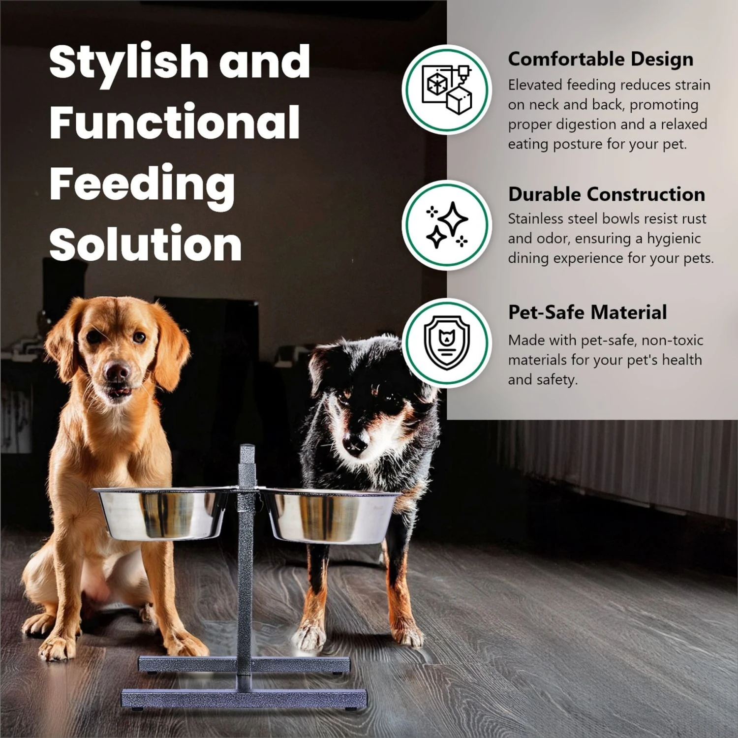 Iconic Pet Adjustable Stainless Steel Elevated Dog Bowl, H Design 4 Iconic Pet Adjustable Stainless Steel Elevated Dog Bowl, H Design - Image 2