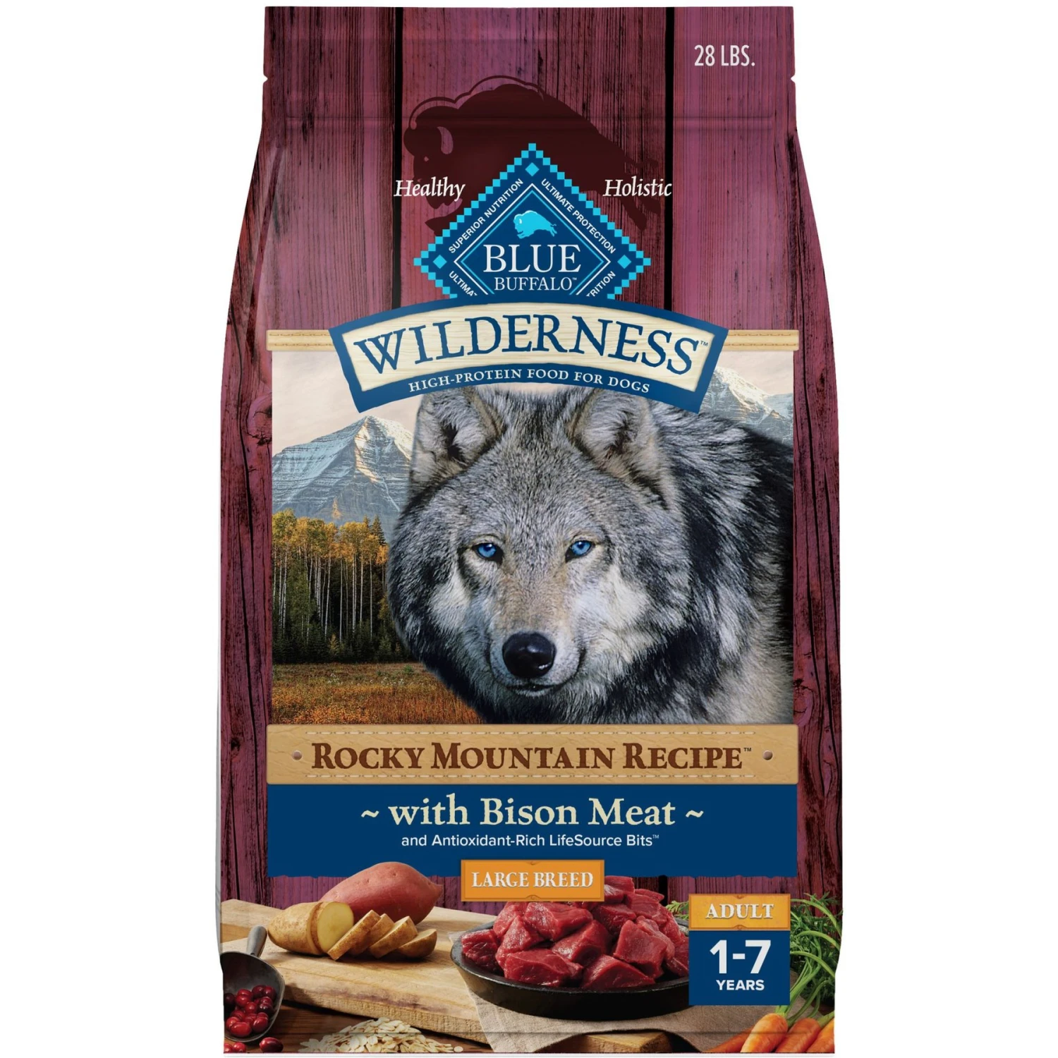Blue Buffalo Wilderness Rocky Mountain Recipe Large Breed Adult High Protein Natural Bison & Grain Dry Dog Food, 28-lb Bag 3 Blue Buffalo Wilderness Rocky Mountain Recipe Large Breed Adult High Protein Natural Bison & Grain Dry Dog Food, 28-lb Bag