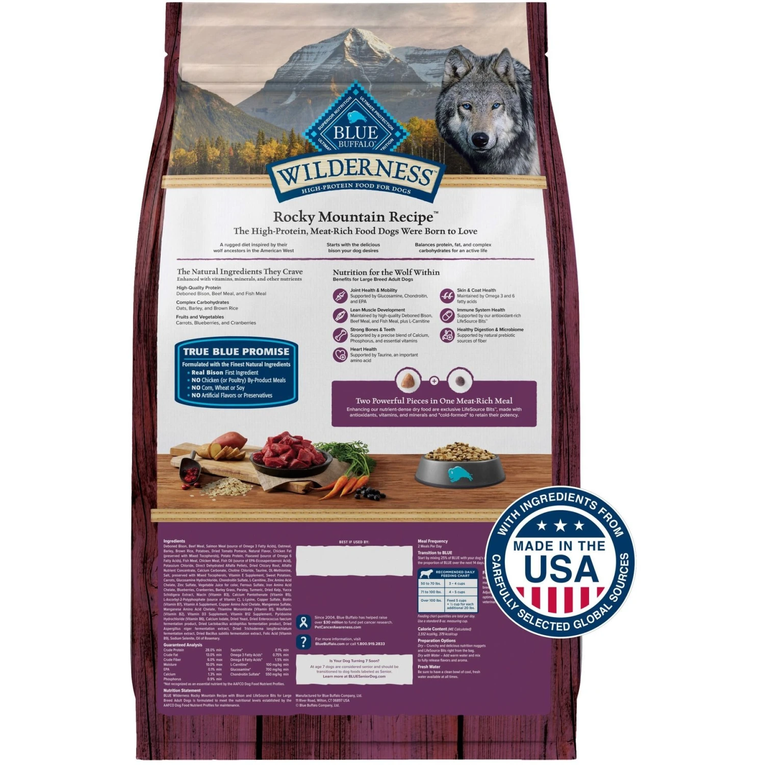 Blue Buffalo Wilderness Rocky Mountain Recipe Large Breed Adult High Protein Natural Bison & Grain Dry Dog Food, 28-lb Bag 4 Blue Buffalo Wilderness Rocky Mountain Recipe Large Breed Adult High Protein Natural Bison & Grain Dry Dog Food, 28-lb Bag - Image 2