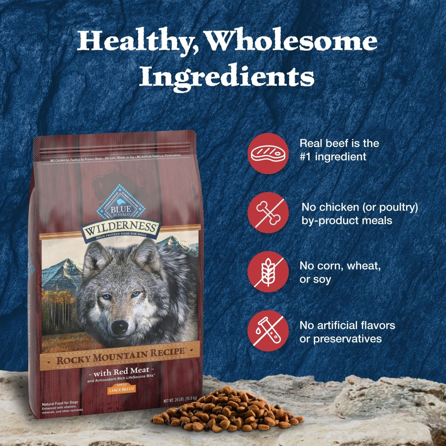 Blue Buffalo Wilderness Rocky Mountain Recipe Large Breed Adult High Protein Natural Red Meat & Grain Dry Dog Food 7 Blue Buffalo Wilderness Rocky Mountain Recipe Large Breed Adult High Protein Natural Red Meat & Grain Dry Dog Food - Image 5