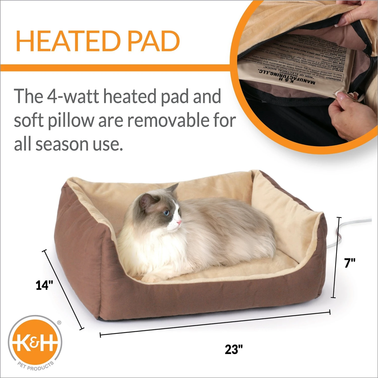 K&H Pet Products Thermo-Pet Cuddle Cushion Indoor Heated Bolster Cat & Dog Bed, Mocha 4 K&H Pet Products Thermo-Pet Cuddle Cushion Indoor Heated Bolster Cat & Dog Bed, Mocha - Image 2