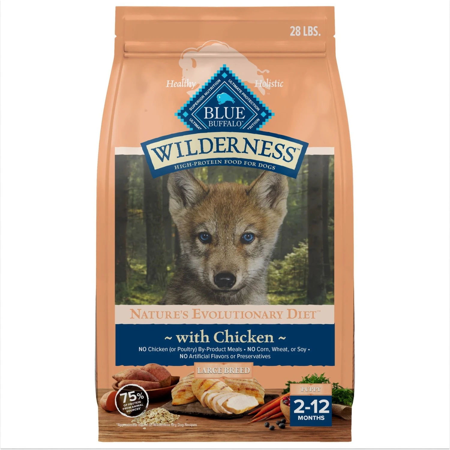 Blue Buffalo Wilderness Large Breed Puppy High Protein Natural Chicken & Wholesome Grains Dry Dog Food, 28-lb Bag 3 Blue Buffalo Wilderness Large Breed Puppy High Protein Natural Chicken & Wholesome Grains Dry Dog Food, 28-lb Bag