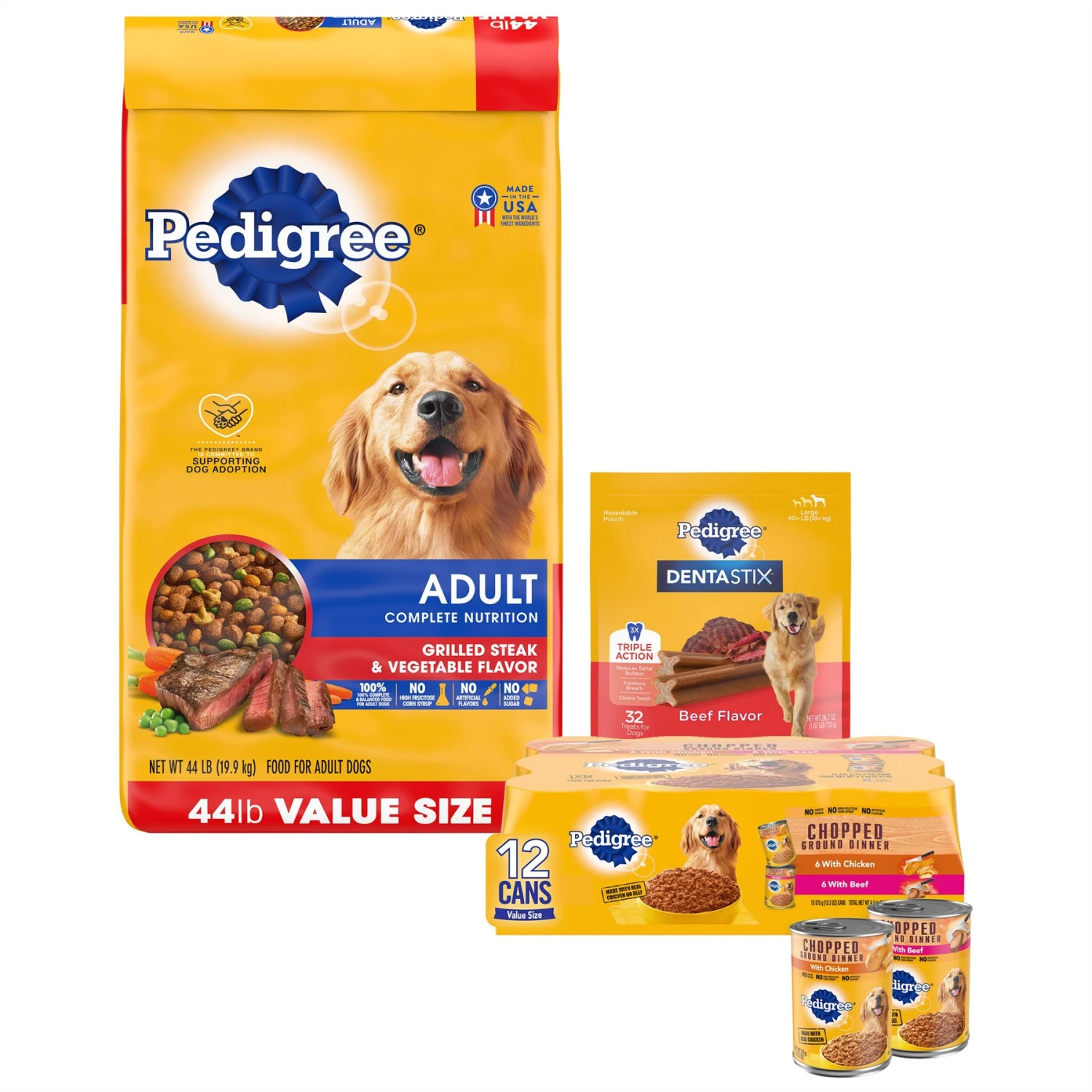 Pedigree Chopped Ground Dinner Chicken With Beef Adult Canned Wet Dog Food Variety Pack + 2 Items 3 Pedigree Chopped Ground Dinner Chicken With Beef Adult Canned Wet Dog Food Variety Pack + 2 Items