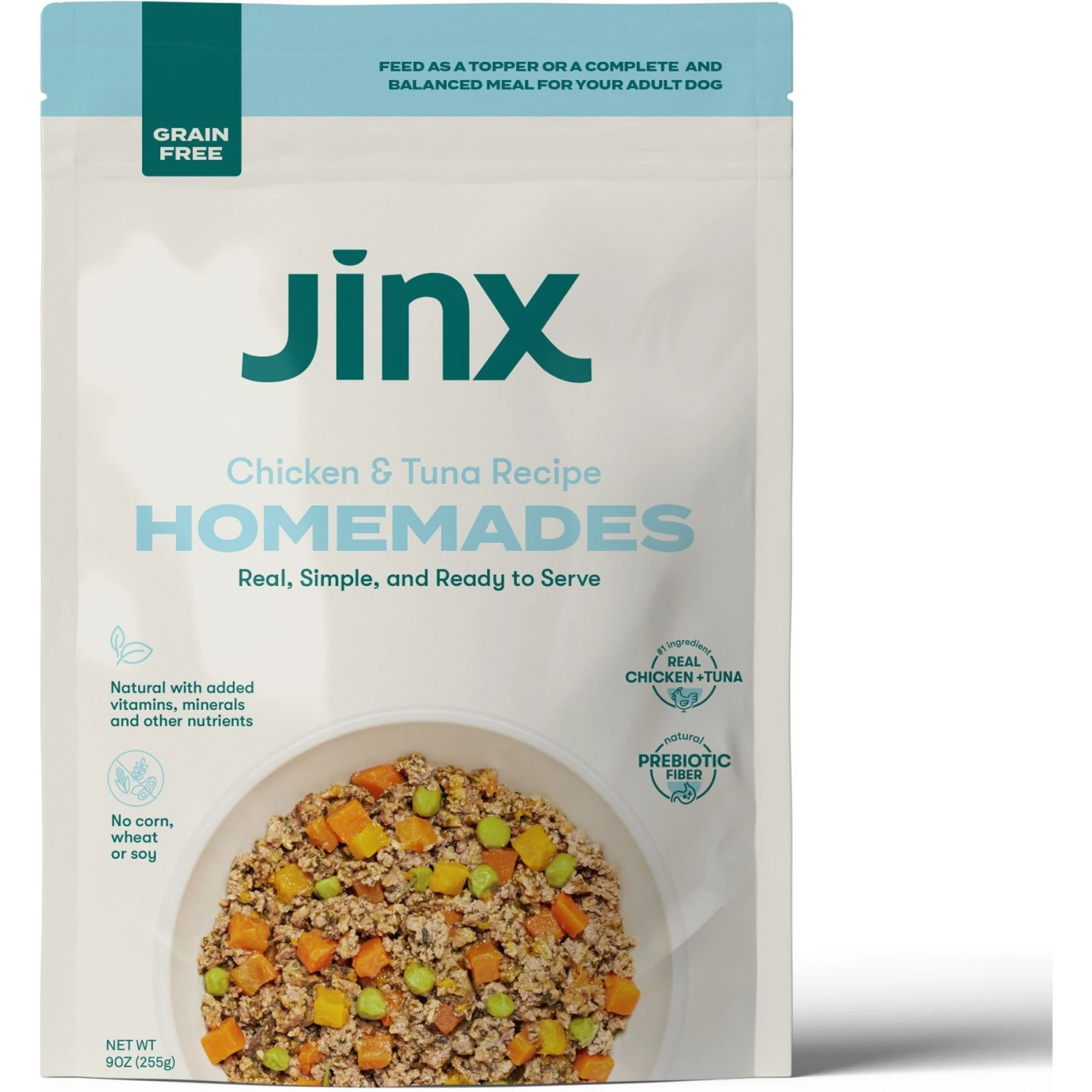 Jinx Chicken & Tuna Homestyle Grain-Free Wet Dog Food, 9-oz Pouch, Case Of 12 3 Jinx Chicken & Tuna Homestyle Grain-Free Wet Dog Food, 9-oz Pouch, Case Of 12