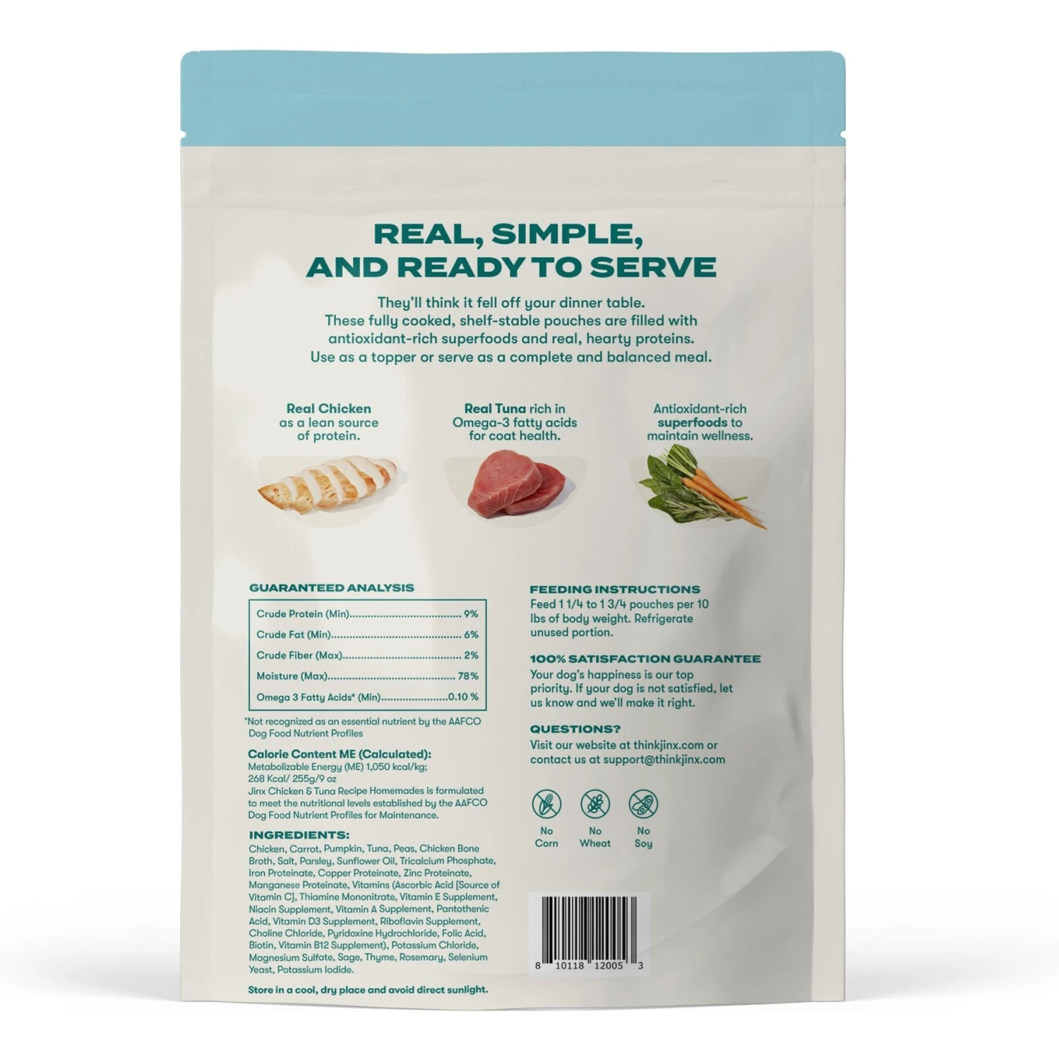 Jinx Chicken & Tuna Homestyle Grain-Free Wet Dog Food, 9-oz Pouch, Case Of 12 4 Jinx Chicken & Tuna Homestyle Grain-Free Wet Dog Food, 9-oz Pouch, Case Of 12 - Image 2