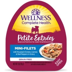 Wellness Petite Entrees Mini-Filets With Roasted Chicken, Carrots & Red Peppers In Gravy Grain-Free Wet Dog Food, 3-oz Tray, Case Of 24
