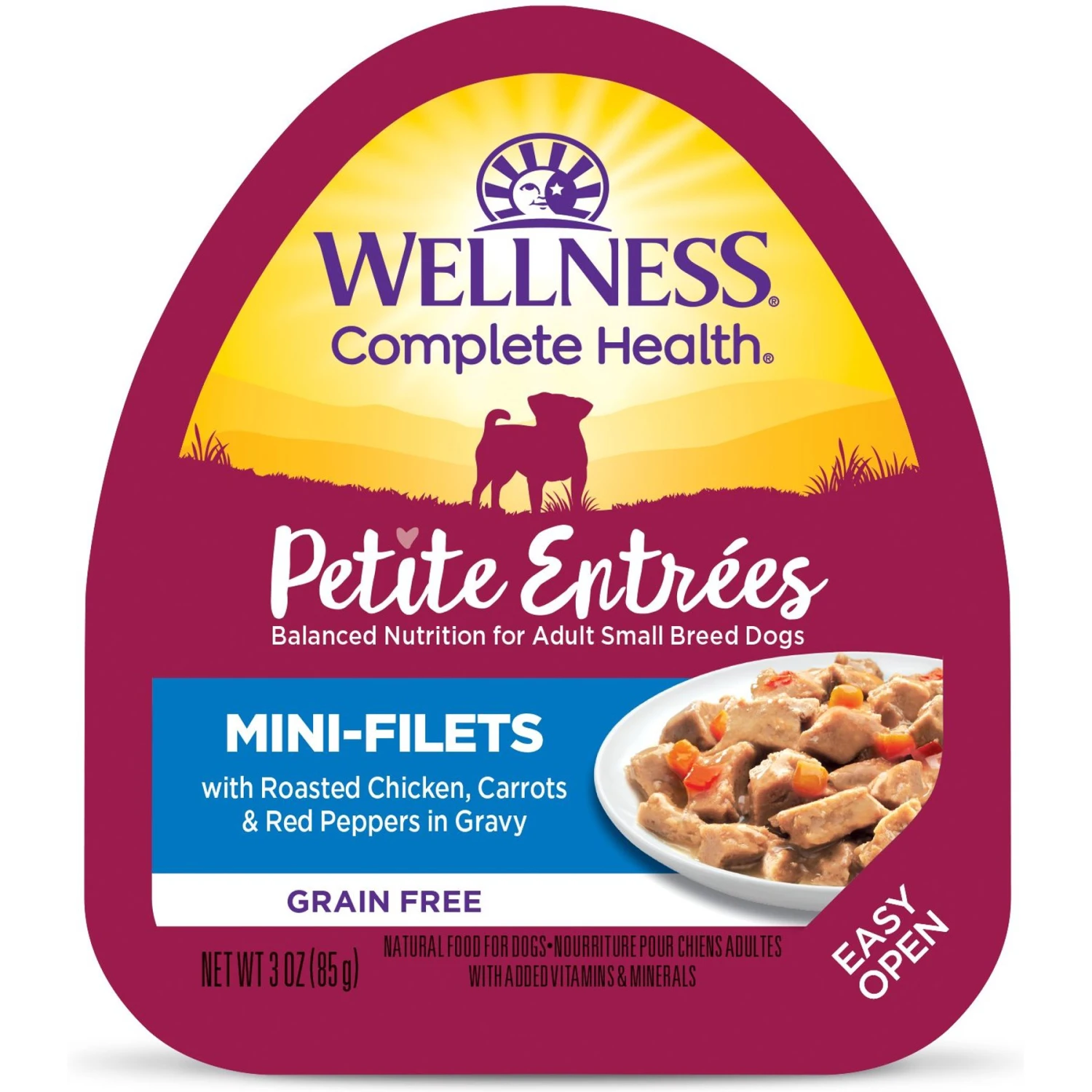 Wellness Petite Entrees Mini-Filets With Roasted Chicken, Carrots & Red Peppers In Gravy Grain-Free Wet Dog Food, 3-oz Tray, Case Of 24 3 Wellness Petite Entrees Mini-Filets With Roasted Chicken, Carrots & Red Peppers In Gravy Grain-Free Wet Dog Food, 3-oz Tray, Case Of 24