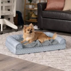 FurHaven Plush Fur & Diamond Print Nest-Top Orthopedic Sofa Cat & Dog Bed